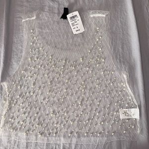 See through mesh top with pearls